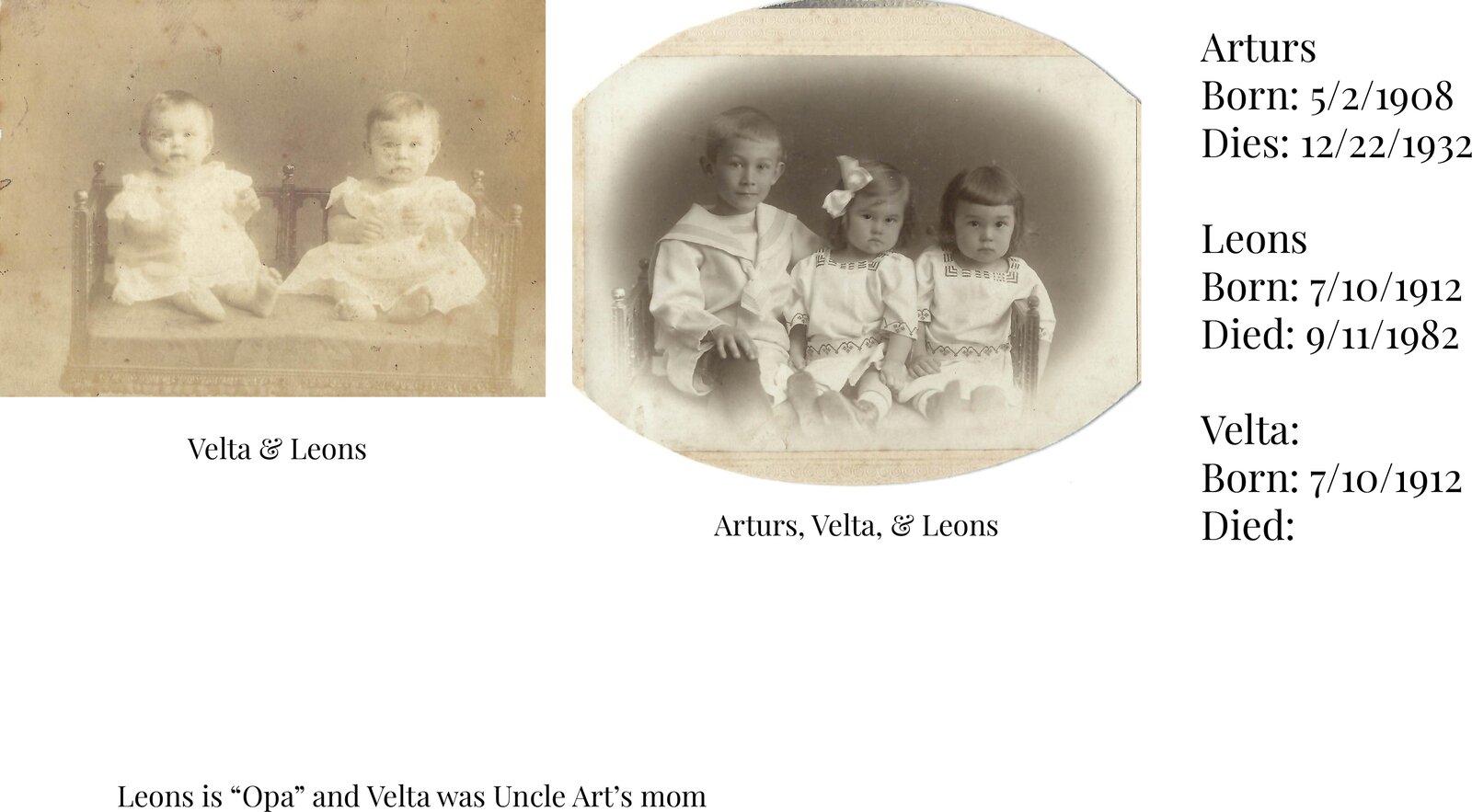 Arturs, Leons, and Velta Robežnieks as children