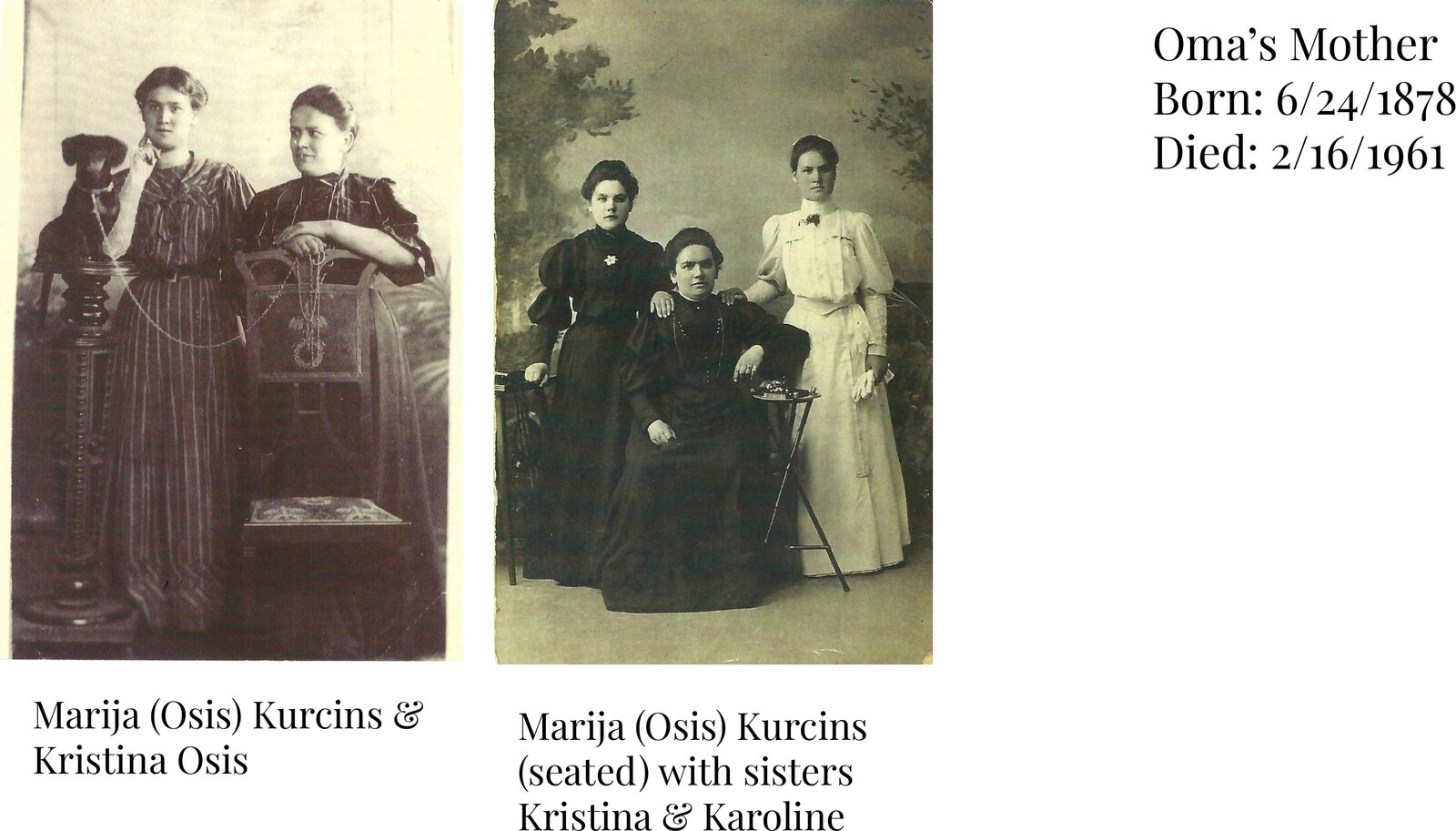 Marija (Osis) Kurciņš and sisters