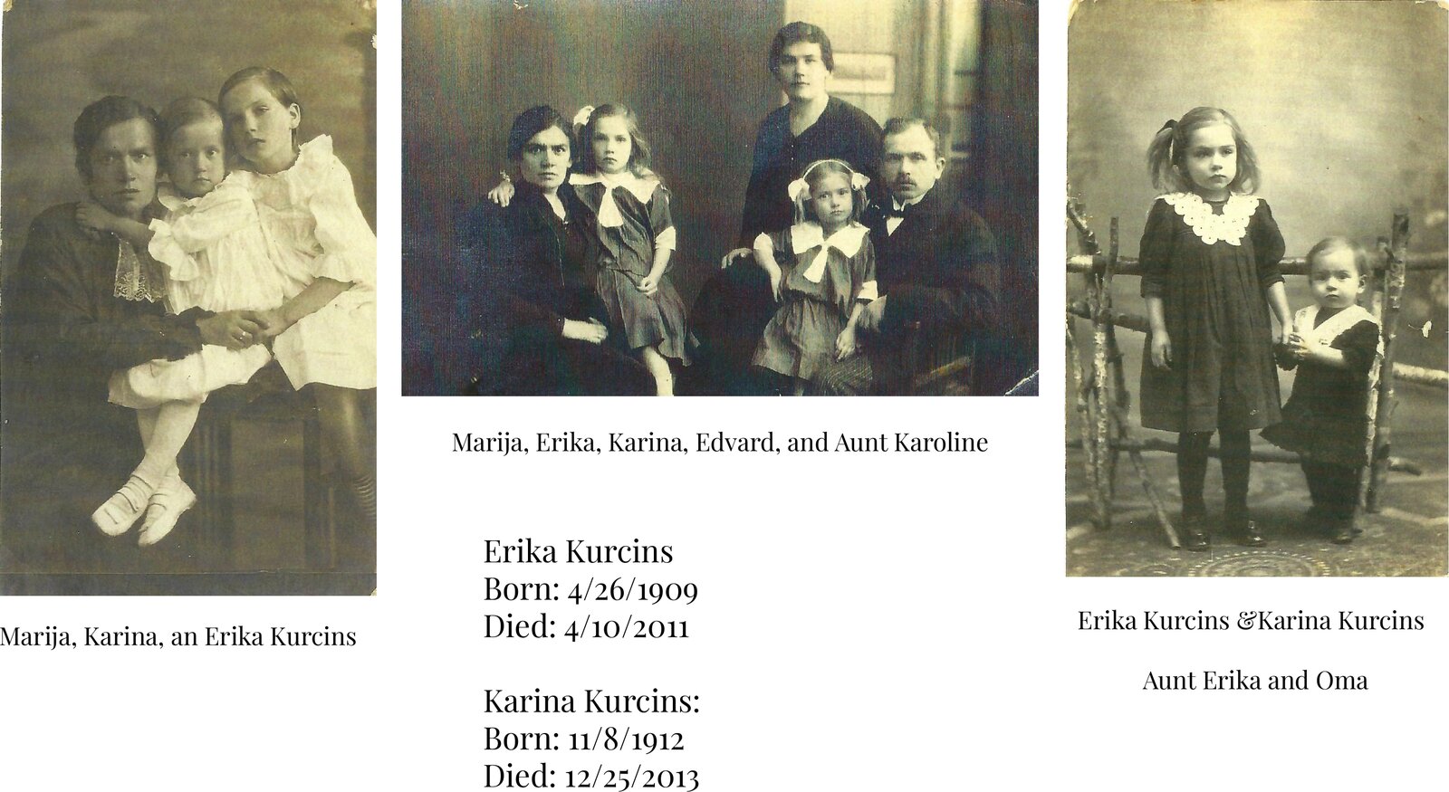 Erika and Karina Kurciņš as children and young women
